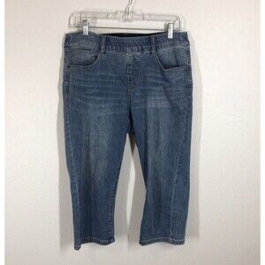 Boston Proper Women's Blue Denim Capri Jeans Size 8 Pull On Stretch High Rise